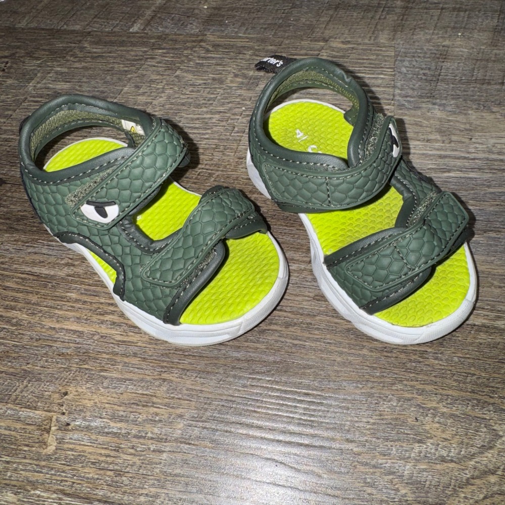 Carters Tanis Toddler Boys Size 4 Green Dinosaur Monster Sandals Shoes